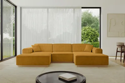 Produktbild von ALTDECOR Ecksofa in U-Form IREA-U1-v2 301x165x80 cm Senfgelb Corner Sofa Bett Eckcouch Couch L-Form Wohnlandschaft Cauchsofa