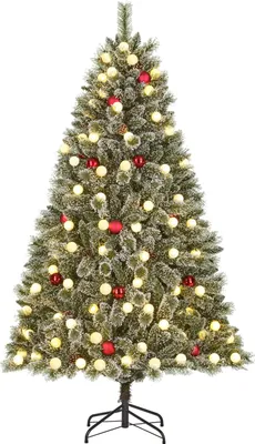 Zdjęcie produktu dla Black Box Trees Kaprun sztuczna choinka z oświetleniem - Choinka H180 x Ø108 cm - z czerwoną dekoracją świąteczną - Zielona