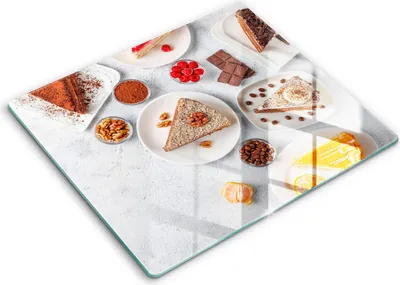 Zdjęcie produktu dla Deska kuchenna – 60 cm x 52 cm - Szklana deska do krojenia - Szkło hartowane – Antypoślizgowa - Słodkości Ciasta