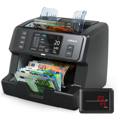 Produktbild von Jubula MV-400 Geldzählmaschine 1CIS mit Touchscreen, gemischter Wertzählung, Falschgelderkennung, 10 Währungen