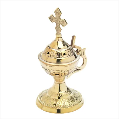 Räuchergefäß mit Henkel, Messing handgefertigt, H 14 cm, Ø 7 cm