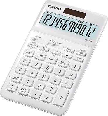 Zdjęcie produktu dla Casio JW-200SC, Desktop, Podstawowy kalkulator, 12 cyfr(y), Przechylanie wyświetlacza, Bateria/Energia słoneczna, Biały