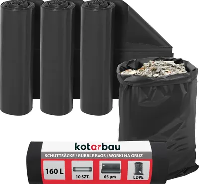 Produktbild von KOTARBAU® 3er Set Schwerlast Müllsäcke 160 L 65µm LDPE Bauschuttsäcke Abfallsäcke Extra Stark Große Müllsäcke Schwerlast Extra Stark 160 Liter