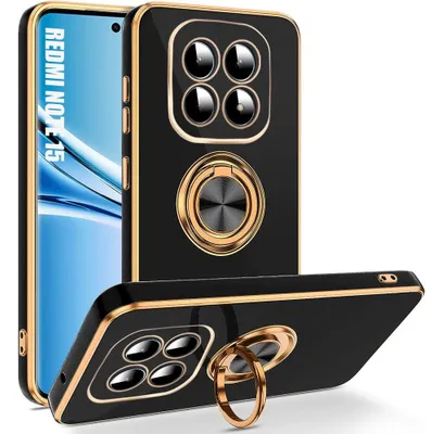 Image de Coque pour Xiaomi Redmi Note 15 5G/4G, Silicone Antichoc Anti-Rayures Slim avec Anneau - Noir