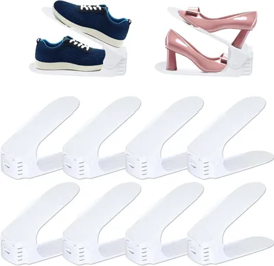 Produktbild von Höhenverstellbare Schuhstapler, 20 Stück, PP-Schuhregale, rutschfeste doppelte Schuhorganizer zur platzsparenden Aufbewahrung, Weiß