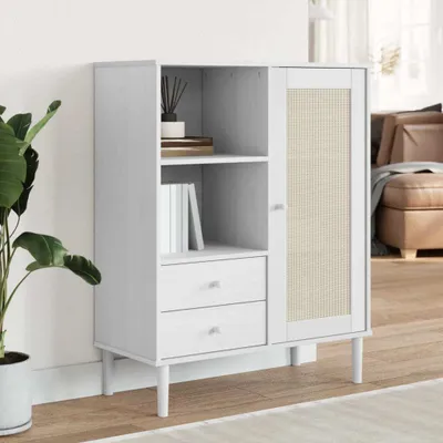 Produktbild von vidaXL Highboard SENJA Rattan-Optik Weiß 90x40x112 cm Kiefernholz