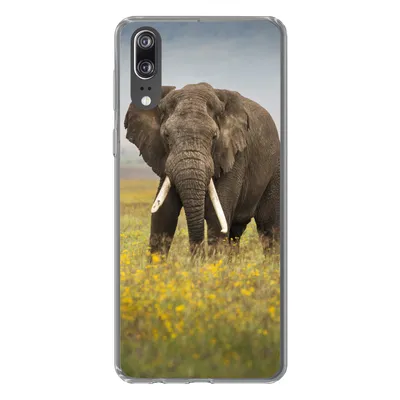 Produktbild von MuchoWow® Handyhülle Schutzhülle Hülle für Huawei P20 Elefant - Blumen - Gras - Tiere - Natur Silikon Softcase Handy Hülle - Hardcover