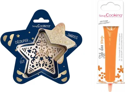 Produktbild von Sternrelief-Plätzchen-Kit + Orangefarbener Schokostift
