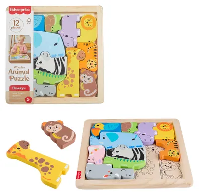 Produktbild von Fisher-Price 2-in-1-Tierwelt aus Holz, Aktivität zum Sortieren von Formen für Kinder, 13 Holzteile, 2 Jahr(e), Holz, Mehrfarbig