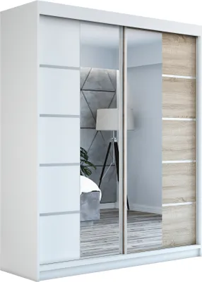 Produktbild von Schwebetürenschrank Kleiderschrank ERO  180 cm Schrank Garderobe Spiegel.Verschiedene Farben (Weiß, Schwarz, Somona). Möbel vom Hersteller!