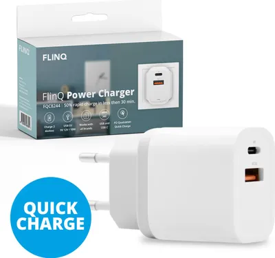 Produktbild von FlinQ 18W USB-C Ladeadapter – Schnellladegerät – USB & USB-C – Universell – Weiß