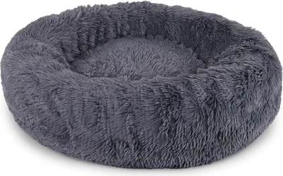 Plüsch Donutbett für Hunde und Katzen - Weiches und Bequemes Hundekissen - (M) 50 cm Ø - Dunkelgrau