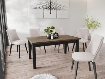 Produktbild von Moderner Rechteckiger Ausziehbarer Esstisch - Platzsparend - Schwarze Holzbeine - 160 bis 240 cm - Hergestellt in EU - 160 x 90 cm - Lefkas Eiche