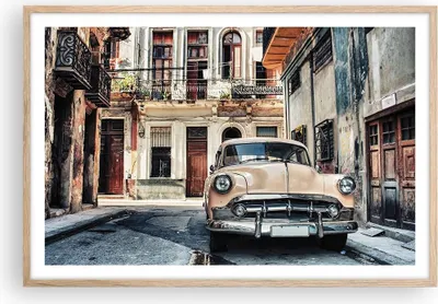 Produktbild von Gerahmtes Poster - Rahmen in heller Eiche - Kubanisch Auto Mietshäuser - 91,5x61 cm - Wand Bild - Wanddeko - Wandbilder - Kunstposter - Wandposter - Bilderrahmen - Bilder - Kunstdruck P2NAA91x61-4413