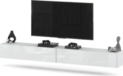 Zdjęcie produktu dla Szafka Rtv Wisząca 280Cm Biały Wysoki Połysk Meblościanka Nowoczesna Tv
