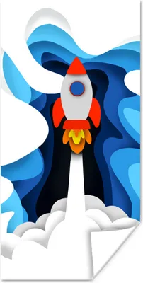 Produktbild von MuchoWow® Poster Illustration - Kinder - Rakete 20x40 cm - Plakat - Foto