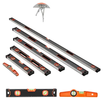 Obrázek produktu pro Sada vodováh SucceBuy, 6 kusů, délky 200/120/80/60/40/25 cm, úhloměr s libellou pro úhly 45/90/180 stupňů, měřicí nástroj z hliníkové slitiny (magnetická funkce pouze u vodováhy o délce 25 cm)