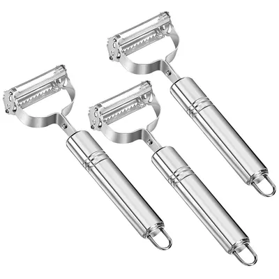 Produktbild von 3er Set Gemüseschäler 2in1 Kartoffelschäler Obstschäler Edelstahl Klinge rutschfester Griff Küchen Reibe 18cm für Gemüse Obst Küche