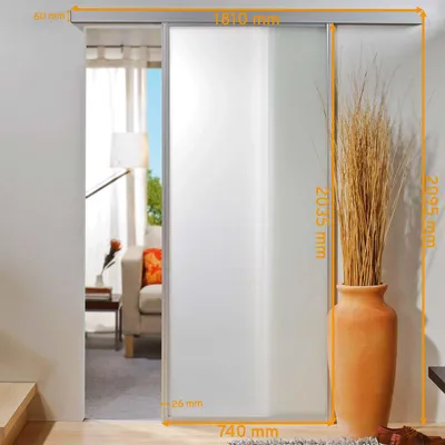 Produktbild von inova Gerahmte Glasschiebetür 740 x 2035 mm, Vollflächig satiniert, Aluminiumrahmen, Komplettset, Softclose beidseitig