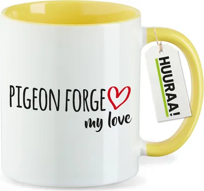 Produktbild von Huuraa Kaffeetasse Pigeon Forge my love 330ml Gelb Keramik Kaffeebecher Geschenkidee