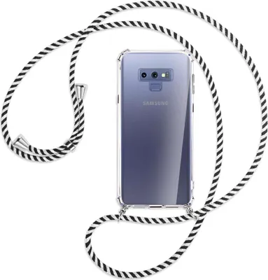 Produktbild von Handykette Backcover-Schutzhülle mit Band (Metall silberfarben) für Samsung Galaxy Note 9 - schwarz/weiß gestreift