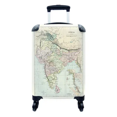 Produktbild von MuchoWow® Koffer Handgepäck Trolley Rollkoffer Kleine Reisekoffer mit 4 Rollen - Karte - Indien - Geschichte - Cabin Size < 55x40x23 cm & 55x40x20 cm - Fotokoffer - Kabinenkoffer - Boardgepäck - Reise-Box - Reisekoffer - Reisegepäck - Koffer mit Bild - Trolley für Kinder