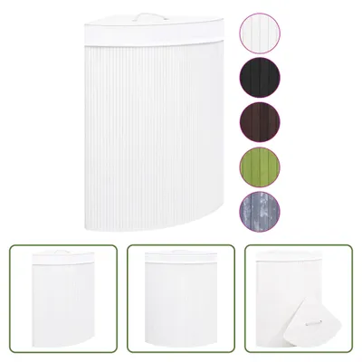 Image de The Living Store Corbeille à linge d'angle en bambou blanc 60 L