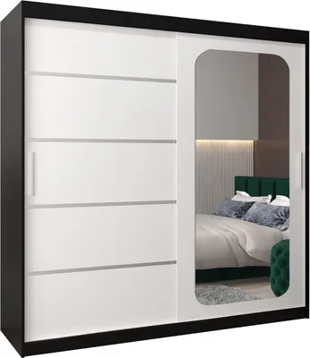 Produktbild von MEBLE KRYSPOL Promo 2200 Schlafzimmerschrank zwei Schiebetüren - Mattschwarz + Mattweiß