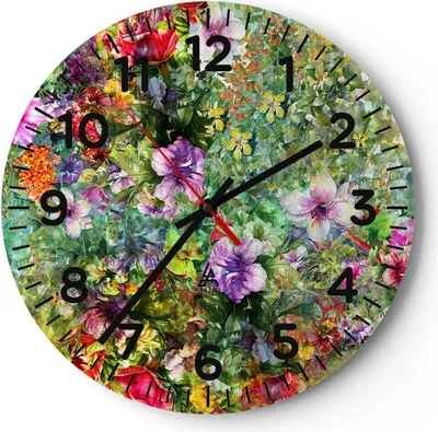 Produktbild von Wanduhr - Rund - Glasuhr - blume sommer natur - 40x40cm - Schleichendes Uhrwerk - Lautlos - zum Aufhängen bereit - Dekoration Modern - Wanddekoration aus Glas - C4AR40x40-3842