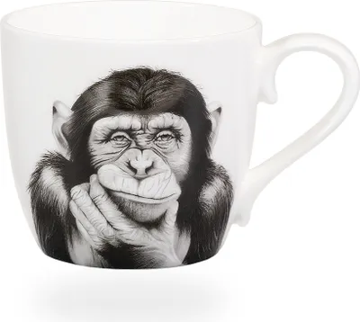 Produktbild von tea4chill Könitz Kaffeetasse denkender Affe. Teetasse 425ml Fine Bone China Porzellan. Design modern, lustig