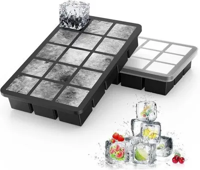 Zdjęcie produktu dla Silikonowe foremki do kostek lodu, zestaw 2 sztuk, z pokrywką, 30 elementów, 3 cm, wolne od BPA, do napojów, kostek lodu, idealne również do przygotowywania papki dla dzieci.