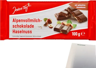 Produktbild von Jeden Tag Schokolade Alpenvollmilch Haselnuss (100g Tafel) + usy Block