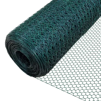 Produktbild von VOUNOT® Drahtzaun Sechskantgeflecht, Maschendrahtzaun, 1x25m, Maschenweite 25mm, PVC-Beschichtet Grün