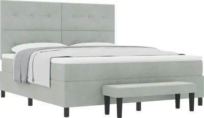 Produktbild von Boxspringbett mit Kopfteil Hellgrau 200 x 180 cm Samt