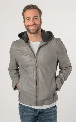 Produktbild von Mauritius - Herren Lederjacke Kapuze Lammnappa light grey : XL