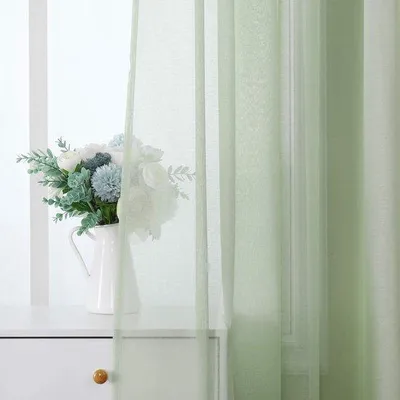 Image de Rideaux transparents pour chambre d'enfant, lot de 2, vert, polyester, 140 x 215 cm