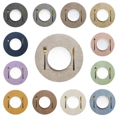Productafbeelding van Set van 4 Wasbare Ronde Placemat en Onderzetters - Kunstleer - Diameter 33 cm - Antislip
