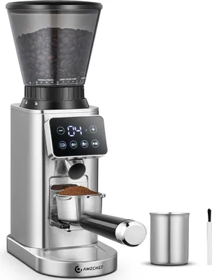 Produktbild von AMZCHEF Kaffeemühle Elektrisch mit Abnehmbarem Halter für Siebträger und Behälter, Kaffeemühle Siebträger Elektrisch mit 24 Mahlgrad Einstellbar