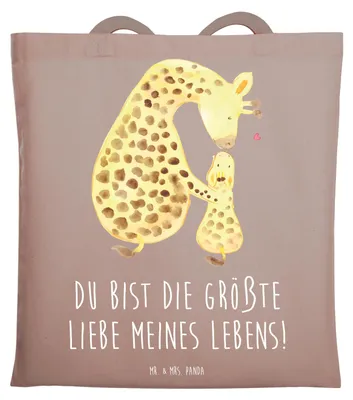 Produktbild von Mr. & Mrs. Panda Schultasche Giraffe Kind - Braun Pastell - Geschenk, Tochter, Mutter, Tote Bag, Tasche, Baumwollbeutel, Jutebeutel, Lieblingsmensch, Afrika, Sohn, Mama