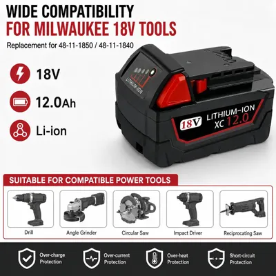 Produktbild von 18V 12Ah Li-Ion Akku - Ersatzakku für M18 Akkuwerkzeuge - Hohe Kapazität - Kompatibel mit 48-11-1850 48-11-1840 M18B5 - 2er Pack