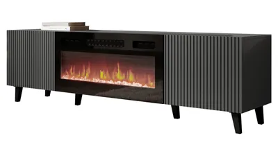 Produktbild von MIRJAN24 TV-Lowboard Vamos Grey 180 mit Kamin, TV-Schrank mit 2 Türen, TV-Tisch, Fronten gefräst, Realistische LED-Flamme (Farbe: Anthrazit)