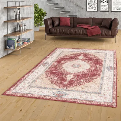 Produktbild von Vintage Designerteppich Finesse Orient Rot Beige Medaillon, Größe:80x150 cm