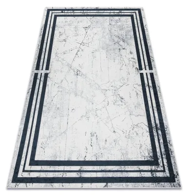 Image de Tapis lavable ANDRE 1023 Cadre marbre antidérapant - noir et blanc blanc 160x220 cm