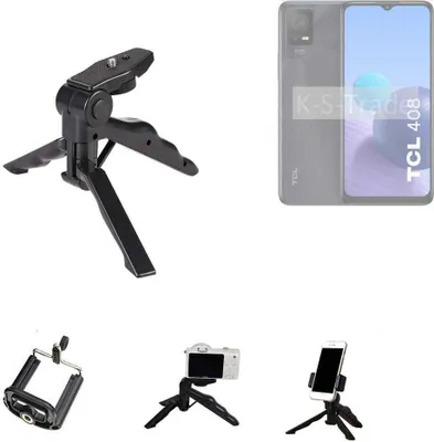 Produktbild von K-S-Trade Stativ Tisch-Ständer Dreibein Handy-Stativ Ständer kompatibel mit TCL 408 Mini-Stativ Smartphone Tripod Handy-Stativ aus Plastik schwarz