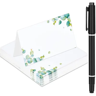 50 Hochzeitsplatzkarten mit Stift, Eukalyptus-Design, grün, Papier