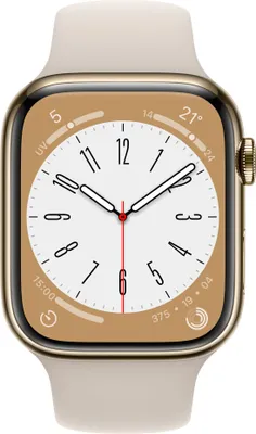Produktbild von Apple WATCH Series 8 45mm GPS+Cellular Edelstahl Gold Sportarmband Polarstern