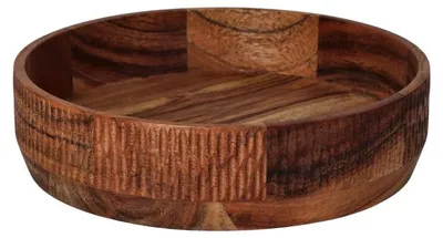 Image de Saladier Pomax, en bois d'acacia, couleur marron noisette, diamètre 30 cm, hauteur 8 cm