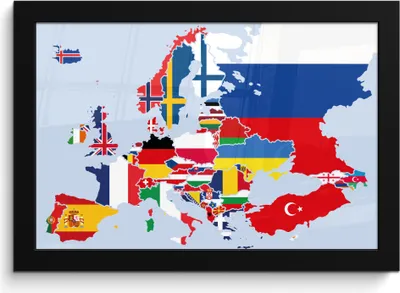 Produktbild von MuchoWow® MuchoWow® Gerahmtes Poster Karte - Europa - Flagge 30x20 cm - Poster mit zchwarzem Bilderrahmen - Kunstdruck - Bild-Poster