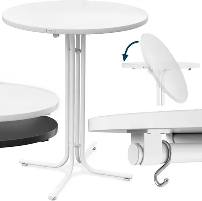 Produktbild von Casaria® Stehtisch Klappbar Outdoor Gastro Bistrotisch 2x Haken Ø 80 cm Rund Witterungsbeständig Weiß Bartisch pulverbeschichtet Metall MDF