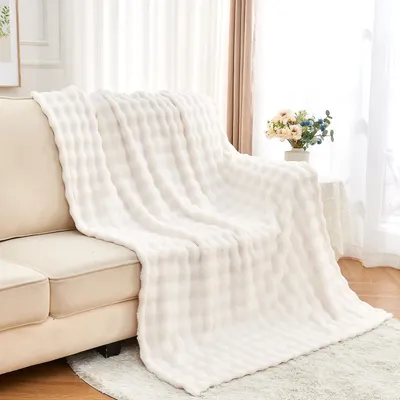 Productafbeelding van Fluwelen deken met imitatiebont, wit, 230x280 cm, geschikt voor bank en bed